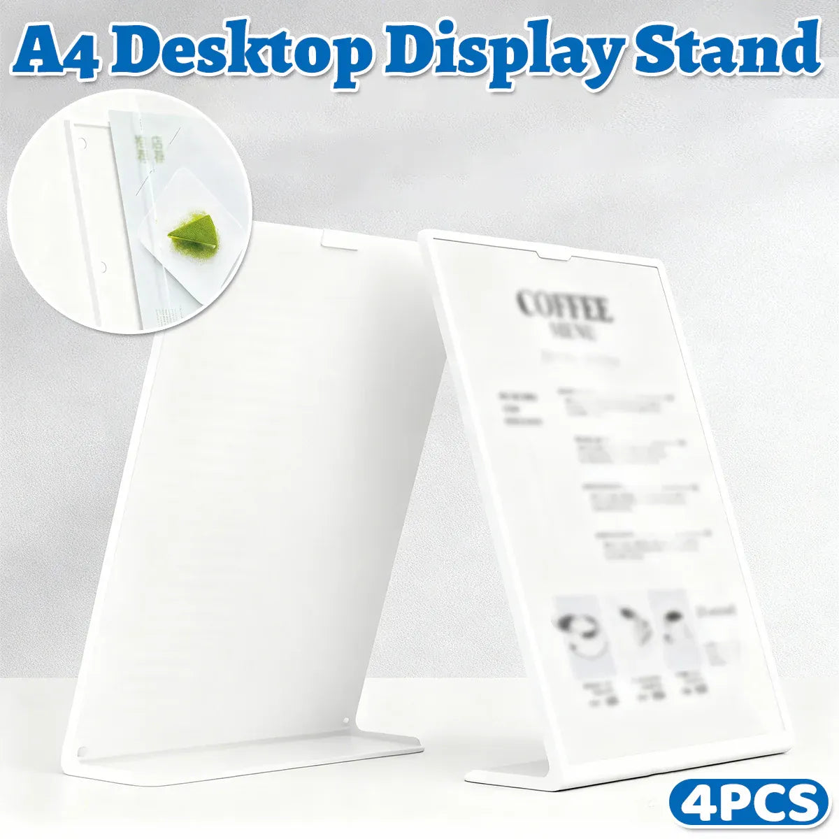 4PCS A4 Desktop Display Stand Holder 21.7x31cm Durable for Menu Price Sign Card